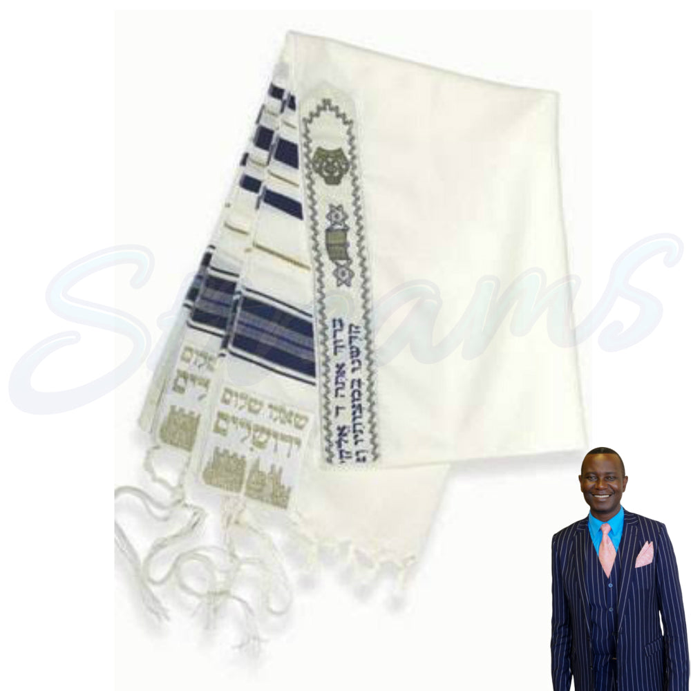 New Covenant Prayer Shawl, English / Hebrew & Bag (Israel) Holy Land (Blue) - Large