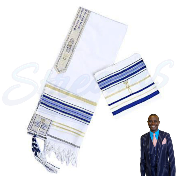New Covenant Prayer Shawl, English / Hebrew & Bag (Israel) Holy Land (Blue) - Small